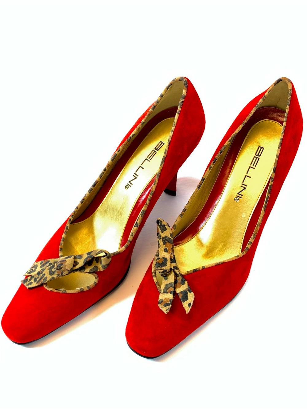 Bellini Retro Glam Women's Red Suede Leather Rockabilly Pump Leopard Bow 7M